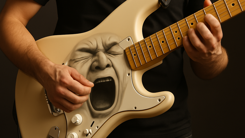 Guitarist playing with intense expression